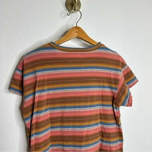 THE GREAT. Short Sleeve Striped Tee in Rust, Pink, Blue, Olive - Picture 7 of 11